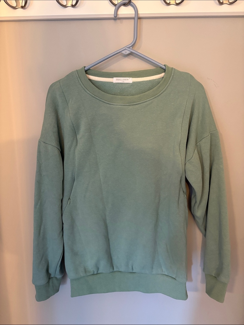 Sage Green Women's Nursing Sweatshirt with subtle zippers - M